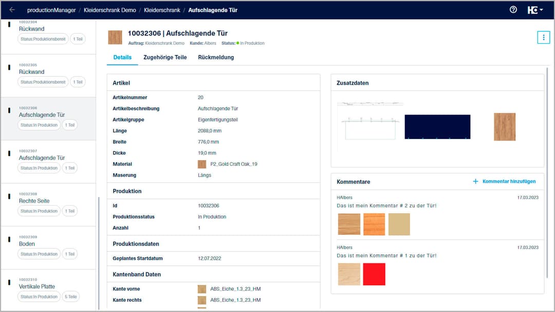 Screenshot of productionManager Advanced