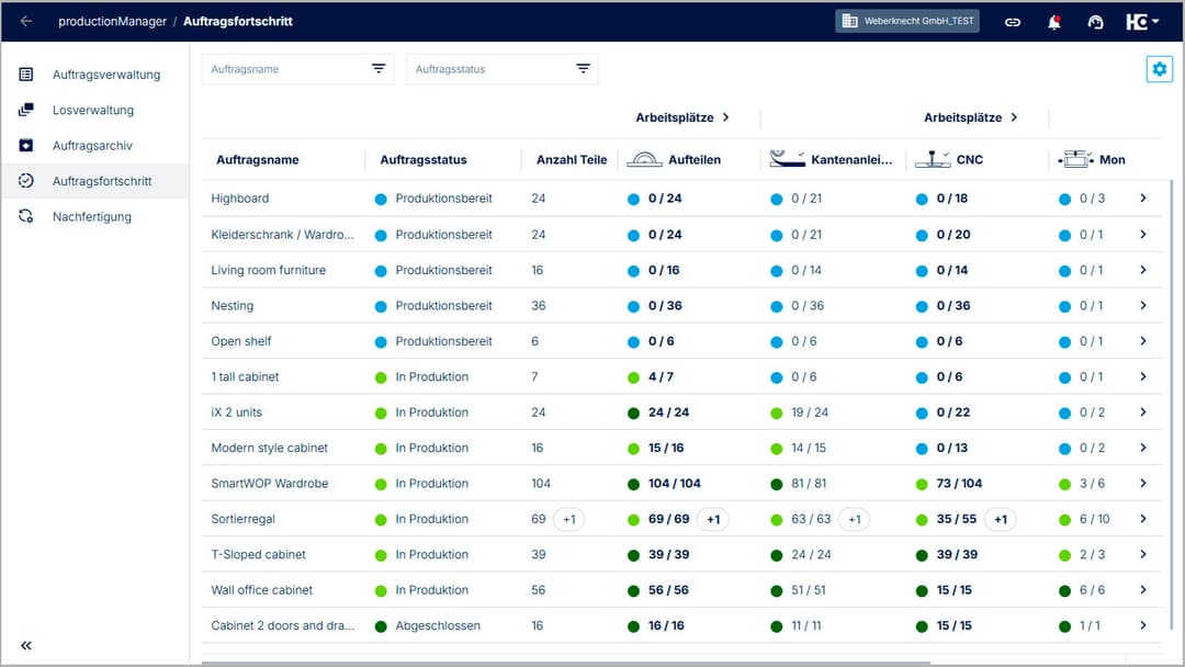 Screenshot of productionManager Advanced